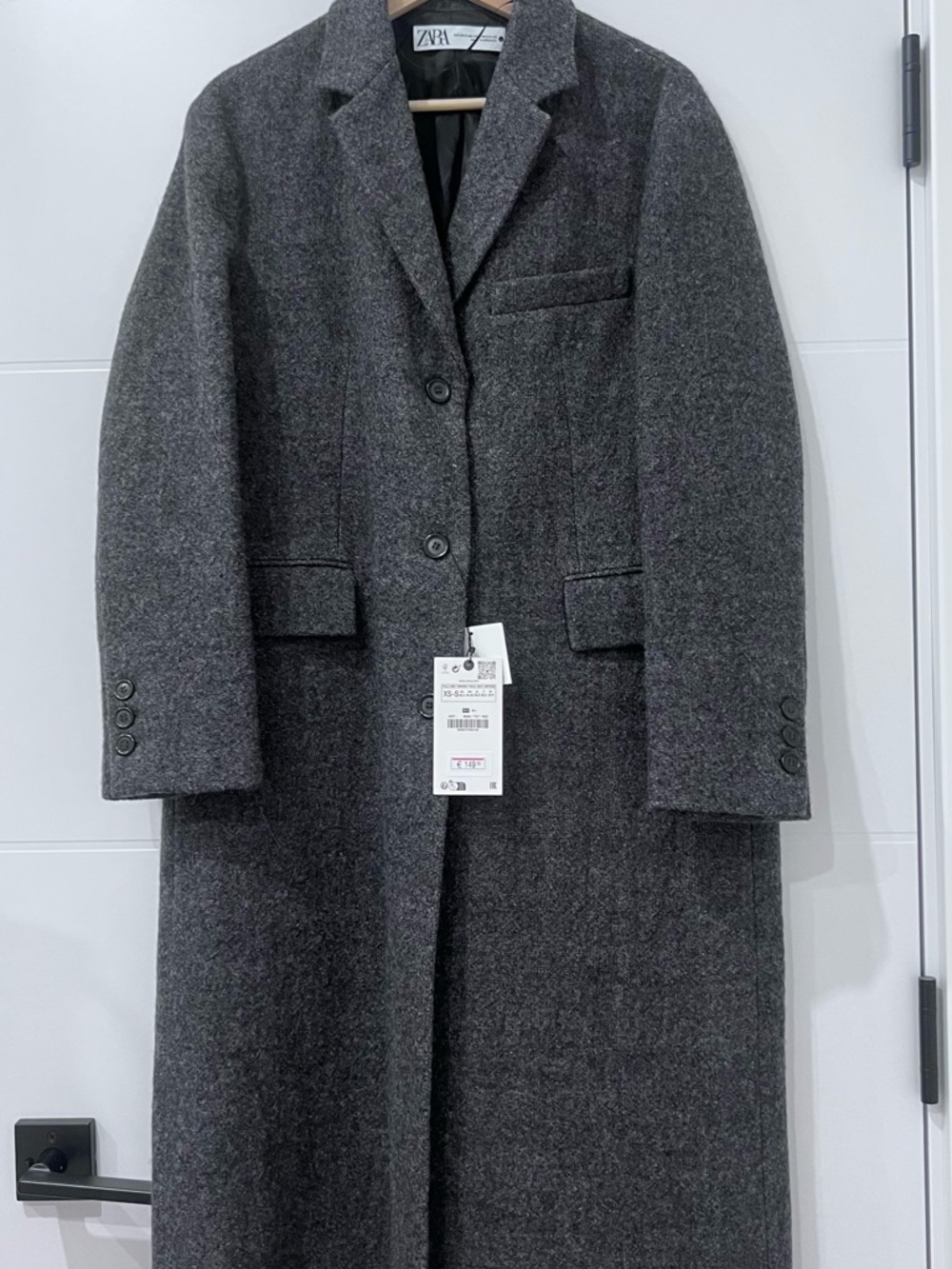 Zara Charcoal Gray  Wool-Blend Pea Coat, 100% wool